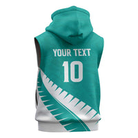 Custom New Zealand Cricket Sleeveless Hoodie Kiwi Birds Haka Dance Turquoise Fern Sporty Style LT03 - Polynesian Pride