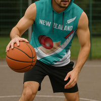 Custom New Zealand Cricket Sleeveless Hoodie Kiwi Birds Haka Dance Turquoise Fern Sporty Style LT03 - Polynesian Pride