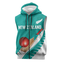 Custom New Zealand Cricket Sleeveless Zip Hoodie Kiwi Birds Haka Dance Turquoise Fern Sporty Style LT03 Turquoise - Polynesian Pride