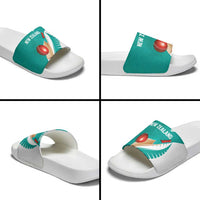 New Zealand Cricket Slide Sandals Kiwi Birds Haka Dance Turquoise Fern Sporty Style LT03 - Polynesian Pride
