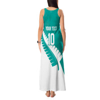 Custom New Zealand Cricket Tank Maxi Dress Kiwi Birds Haka Dance Turquoise Fern Sporty Style LT03 - Polynesian Pride
