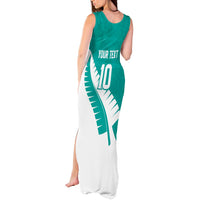 Custom New Zealand Cricket Tank Maxi Dress Kiwi Birds Haka Dance Turquoise Fern Sporty Style LT03 - Polynesian Pride