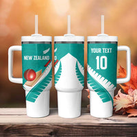 Custom New Zealand Cricket Tumbler With Handle Kiwi Birds Haka Dance Turquoise Fern Sporty Style LT03 - Polynesian Pride