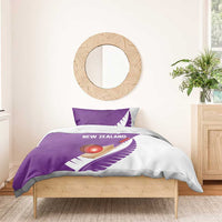 New Zealand Cricket Bedding Set Kiwi Birds Haka Dance Purple Fern Sporty Style