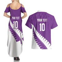 Custom New Zealand Cricket Couples Matching Summer Maxi Dress and Hawaiian Shirt Kiwi Birds Haka Dance Purple Fern Sporty Style LT03 - Polynesian Pride