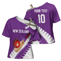 Custom New Zealand Cricket Cross Shoulder Shirt Kiwi Birds Haka Dance Purple Fern Sporty Style LT03 - Polynesian Pride