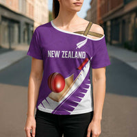 Custom New Zealand Cricket Cross Shoulder Shirt Kiwi Birds Haka Dance Purple Fern Sporty Style LT03 - Polynesian Pride
