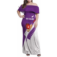 Custom New Zealand Cricket Family Matching Off Shoulder Maxi Dress and Hawaiian Shirt Kiwi Birds Haka Dance Purple Fern Sporty Style LT03 Mom's Dress Purple - Polynesian Pride