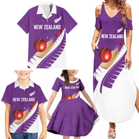 Custom New Zealand Cricket Family Matching Summer Maxi Dress and Hawaiian Shirt Kiwi Birds Haka Dance Purple Fern Sporty Style LT03 - Polynesian Pride