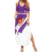 Custom New Zealand Cricket Family Matching Summer Maxi Dress and Hawaiian Shirt Kiwi Birds Haka Dance Purple Fern Sporty Style LT03 Mom's Dress Purple - Polynesian Pride