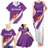Custom New Zealand Cricket Family Matching Tank Maxi Dress and Hawaiian Shirt Kiwi Birds Haka Dance Purple Fern Sporty Style LT03 - Polynesian Pride