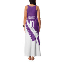 Custom New Zealand Cricket Family Matching Tank Maxi Dress and Hawaiian Shirt Kiwi Birds Haka Dance Purple Fern Sporty Style LT03 - Polynesian Pride