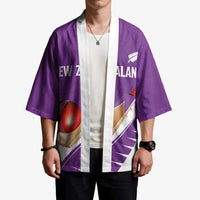 Custom New Zealand Cricket Kimono Kiwi Birds Haka Dance Purple Fern Sporty Style LT03 - Polynesian Pride