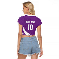 Custom New Zealand Cricket Raglan Cropped T Shirt Kiwi Birds Haka Dance Purple Fern Sporty Style LT03 - Polynesian Pride