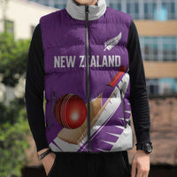 Custom New Zealand Cricket Sleeveless Puffer Jacket Kiwi Birds Haka Dance Purple Fern Sporty Style LT03 - Polynesian Pride