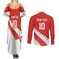 Custom New Zealand Cricket Couples Matching Summer Maxi Dress and Long Sleeve Button Shirt Kiwi Birds Haka Dance Red Fern Sporty Style LT03 - Polynesian Pride