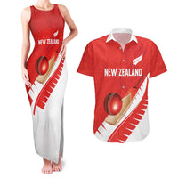 Custom New Zealand Cricket Couples Matching Tank Maxi Dress and Hawaiian Shirt Kiwi Birds Haka Dance Red Fern Sporty Style LT03 Red - Polynesian Pride