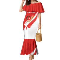 Custom New Zealand Cricket Family Matching Mermaid Dress and Hawaiian Shirt Kiwi Birds Haka Dance Red Fern Sporty Style LT03 Mom's Dress Red - Polynesian Pride