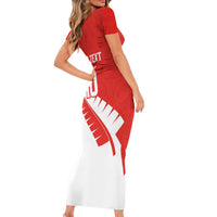 Custom New Zealand Cricket Family Matching Short Sleeve Bodycon Dress and Hawaiian Shirt Kiwi Birds Haka Dance Red Fern Sporty Style LT03 - Polynesian Pride