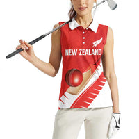 Custom New Zealand Cricket Women Sleeveless Polo Shirt Kiwi Birds Haka Dance Red Fern Sporty Style LT03 - Polynesian Pride