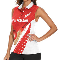 Custom New Zealand Cricket Women Sleeveless Polo Shirt Kiwi Birds Haka Dance Red Fern Sporty Style LT03 - Polynesian Pride