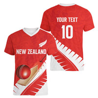 Custom New Zealand Cricket Women V-Neck T-Shirt Kiwi Birds Haka Dance Red Fern Sporty Style LT03 - Polynesian Pride