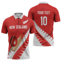 Custom New Zealand Cricket Zipper Polo Shirt Kiwi Birds Haka Dance Red Fern Sporty Style LT03 - Polynesian Pride