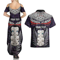 New Zealand Hei Tiki Couples Matching Summer Maxi Dress and Hawaiian Shirt Maori Purple Papua Shell Pattern LT03 - Polynesian Pride