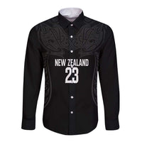 New Zealand Basketball Ta Moko Tribal Custom Long Sleeve Button Shirt