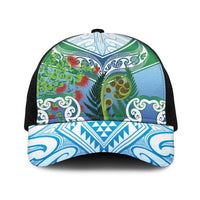 Aotearoa New Zealand Natural Plants Baseball Net Cap Pohutukawa with Silver Ferns Koru Frond Maori Tattoos