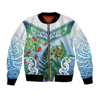 Aotearoa New Zealand Natural Plants Bomber Jacket Pohutukawa with Silver Ferns Koru Frond Maori Tattoos