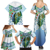 Aotearoa New Zealand Natural Plants Family Matching Summer Maxi Dress and Hawaiian Shirt Pohutukawa with Silver Ferns Koru Frond Maori Tattoos LT03 - Polynesian Pride