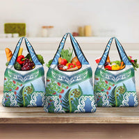 Aotearoa New Zealand Natural Plants Grocery Bag Pohutukawa with Silver Ferns Koru Frond Maori Tattoos LT03 3-pack One Size Multicolor - Polynesian Pride