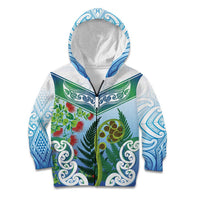 Aotearoa New Zealand Natural Plants Kid Hoodie Pohutukawa with Silver Ferns Koru Frond Maori Tattoos LT03 Zip Hoodie Multicolor - Polynesian Pride