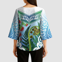 Aotearoa New Zealand Natural Plants Kimono Sleeve Blouse Pohutukawa with Silver Ferns Koru Frond Maori Tattoos LT03 - Polynesian Pride