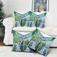 Aotearoa New Zealand Natural Plants Pillow Cover Pohutukawa with Silver Ferns Koru Frond Maori Tattoos LT03 - Polynesian Pride