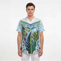 Aotearoa New Zealand Natural Plants Scrub Top Pohutukawa with Silver Ferns Koru Frond Maori Tattoos
