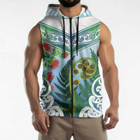 Aotearoa New Zealand Natural Plants Sleeveless Zip Hoodie Pohutukawa with Silver Ferns Koru Frond Maori Tattoos LT03 - Polynesian Pride