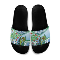 Aotearoa New Zealand Natural Plants Slide Sandals Pohutukawa with Silver Ferns Koru Frond Maori Tattoos LT03 Multicolor - Polynesian Pride