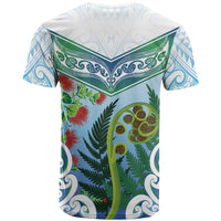 Aotearoa New Zealand Natural Plants T Shirt Pohutukawa with Silver Ferns Koru Frond Maori Tattoos LT03 - Polynesian Pride