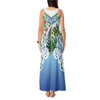 Aotearoa New Zealand Natural Plants Tank Maxi Dress Pohutukawa with Silver Ferns Koru Frond Maori Tattoos LT03 - Polynesian Pride