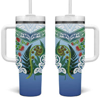 Aotearoa New Zealand Natural Plants Tumbler With Handle Pohutukawa with Silver Ferns Koru Frond Maori Tattoos LT03 One Size: 40 oz Multicolor - Polynesian Pride
