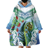 Aotearoa New Zealand Natural Plants Wearable Blanket Hoodie Pohutukawa with Silver Ferns Koru Frond Maori Tattoos LT03 - Polynesian Pride