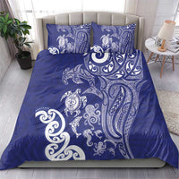 New Zealand Sea Animals with Maori Tribal Tattoo Bedding Set Blue Color