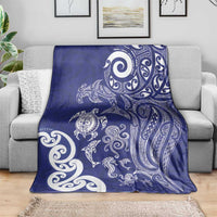 New Zealand Sea Animals with Maori Tribal Tattoo Blanket Blue Color