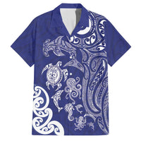 New Zealand Sea Animals with Maori Tribal Tattoo Family Matching Mermaid Dress and Hawaiian Shirt Blue Color LT03 Dad's Shirt - Short Sleeve Blue - Polynesian Pride