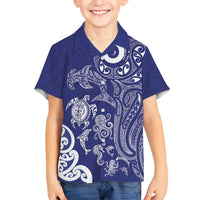 New Zealand Sea Animals with Maori Tribal Tattoo Family Matching Tank Maxi Dress and Hawaiian Shirt Blue Color LT03 Son's Shirt Blue - Polynesian Pride