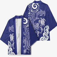 New Zealand Sea Animals with Maori Tribal Tattoo Kimono Blue Color
