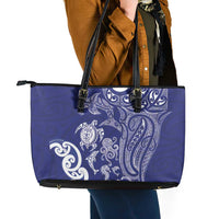 New Zealand Sea Animals with Maori Tribal Tattoo Leather Tote Bag Blue Color LT03 - Polynesian Pride