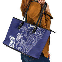 New Zealand Sea Animals with Maori Tribal Tattoo Leather Tote Bag Blue Color LT03 - Polynesian Pride